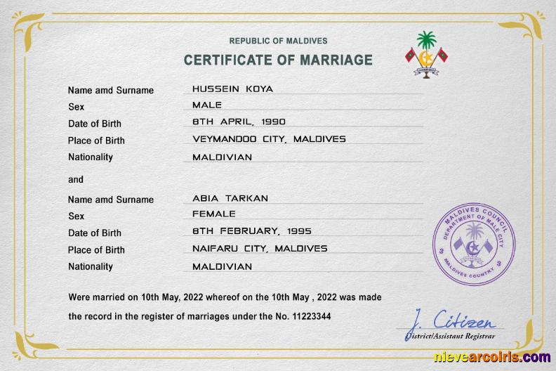 Maldives marriage certificate
